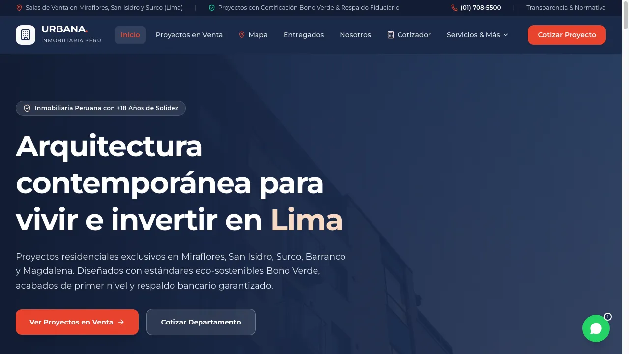 Captura de pantalla real del sitio web Inmobiliaria (Demo)