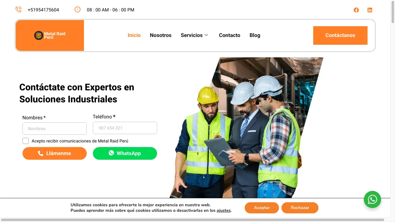 Captura de pantalla real del sitio web Metal Raid Perú