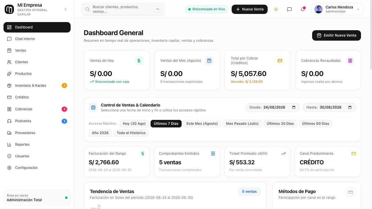 Captura de pantalla real del sitio web Mi Empresa SaaS (ERP Demo)